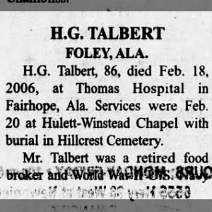 Obituary for H.G. TALBERT