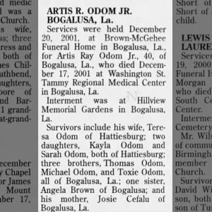 Obituary for Artis Ray ODOM JR.