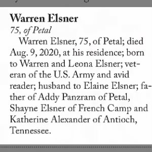 Obituary for Warren Elsner